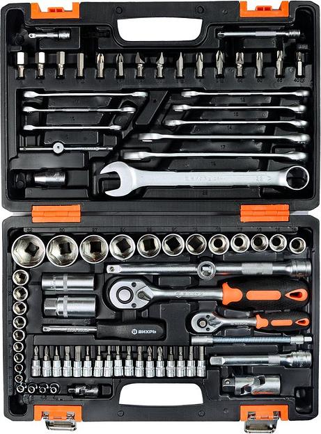 Набор инструментов Вихрь АВТО, 1/2", 1/4", CrV 82 предмета (жесткий кейс) фото 1