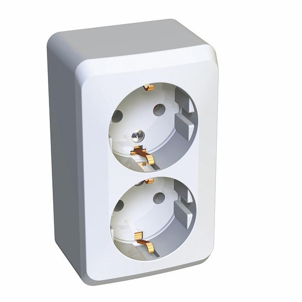 Systeme electric PA16-007B ЭТЮД О/У двойная РОЗЕТКА с заземлением без шторок 16А 250B, БЕЛЫЙ, Россия фото 2