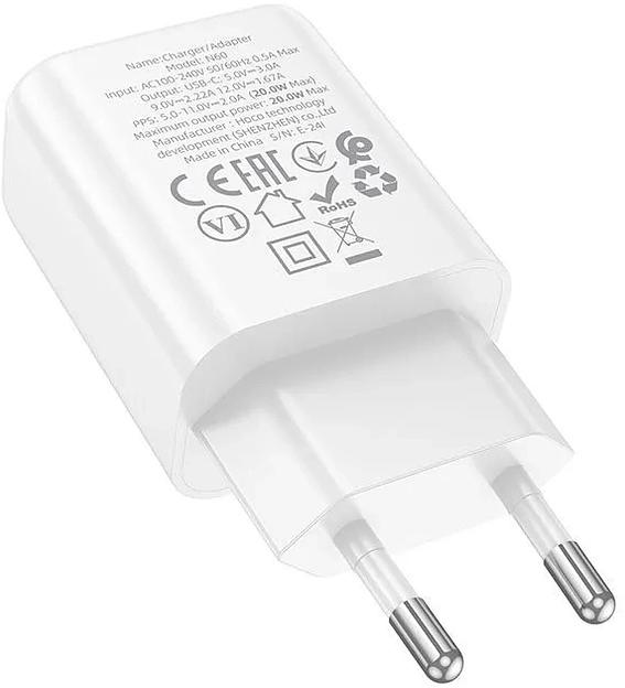 Сетевое зар./устр. Hoco N60 Gentle 20W 3A (PD) белый (44228) фото 3