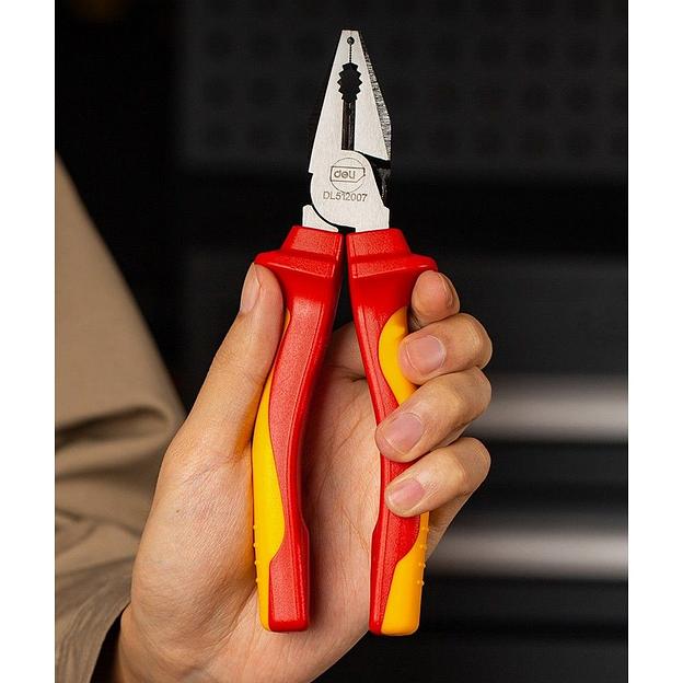 Диэлектрические комбинированные плоскогубцы Deli DL512007 180мм, сталь Cr-V, сертификат VDE для работ под напряжением до 1000 В фото 2