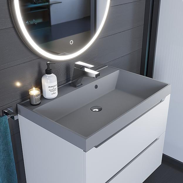 Раковина кварцевая для ванной комнаты Uperwood Classic Quartz 70 см, серая матовая, бетон фото 1