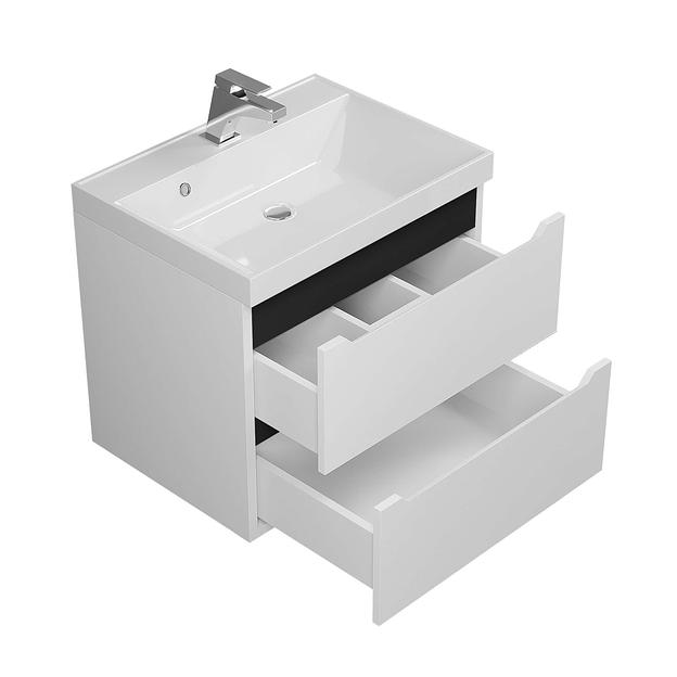 Тумба с раковиной для ванной Uperwood Tanos 60 см, подвесная, матовая, белая/графит фото 9