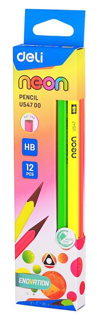 Карандаш чернографит. Deli EU54700-1 HB трехгран. пластик ластик корпус ассорти коробка (1шт) фото 3