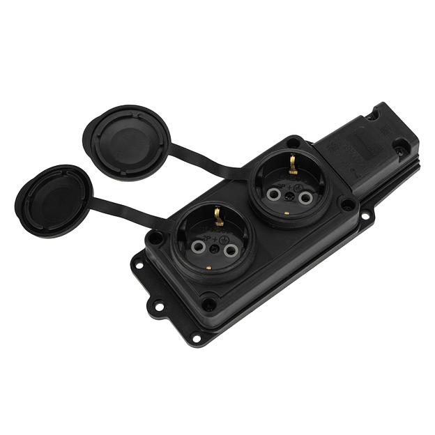 Розетка (колодка) штепсельная двухместная влагозащищенная 2P+PE 230V, 16 А, IP44 каучук, REXANT фото 5