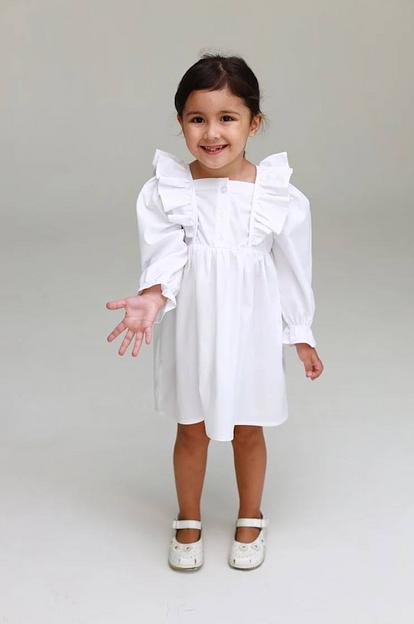 Платье для девочки из хлопка с длинным рукавом цвет белый ОПТ фото 1