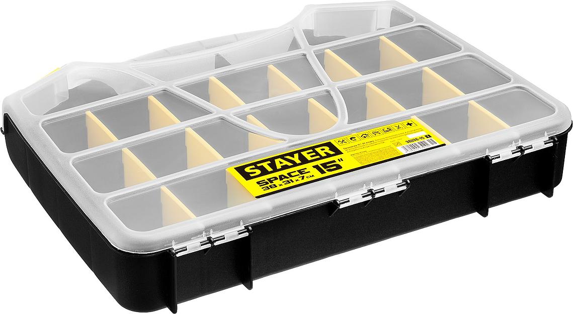 STAYER SPACE-15, 380 х 310 х 70 мм, (15″), пластиковый органайзер с 21 ячейкой (38038-15) фото 4