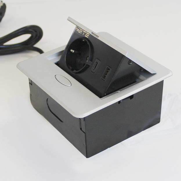 SETE Встраиваемый  удлинитель, 1 гнездо, 1 USB, 1 type C, с кабелем, серый, SBT-1UCT-80 фото 1