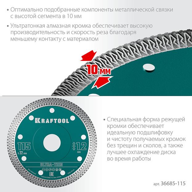 KRAFTOOL ULTRA-THIN 115х1.2 мм ультратонкий алмазный диск (36685-115) фото 4