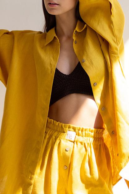 Костюм лён  SET019/09/Горчица  фото 4