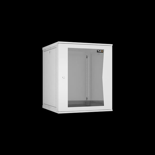 Настенный разборный шкаф TLK 19", 15U, стеклянная дверь, Ш600хВ703хГ600мм, 2 пары монтажных направляющих, серый фото 1