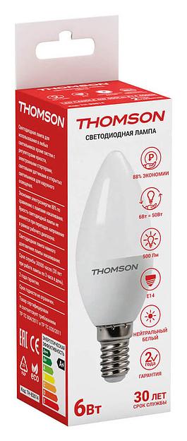 Лампа светодиодная Thomson Candle TH-B2014 6Вт цок.:E14 свеча 220B 4000K св.свеч.бел.нейт. C (упак.:1шт) фото 2