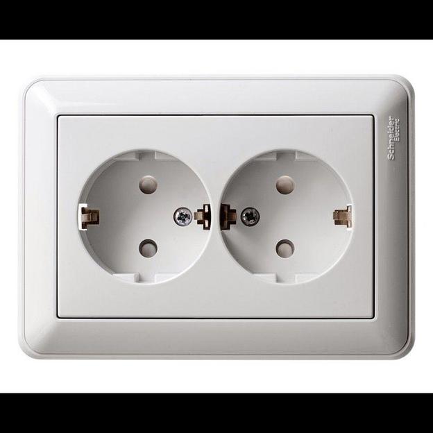 Systeme electric RS16-255-18 W59 РОЗЕТКА двойная с заземлением со шторками, 16А, в сборе, БЕЛЫЙ фото 1
