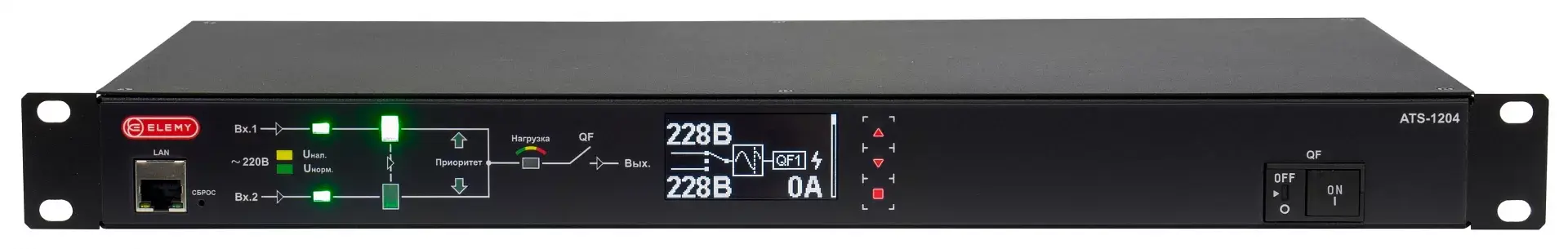 Автоматизированный ввод резервного питания Elemy ATS-1204/16 гор.размещ. 1xC19 9xC13 с мониторингом 16A 2xC20 фото 1
