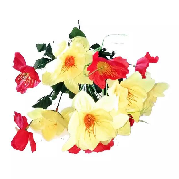 Цветочная композиция нарциссов с маками 12 голов (2 вида 6+6) 38см 080-301+327 фото 1