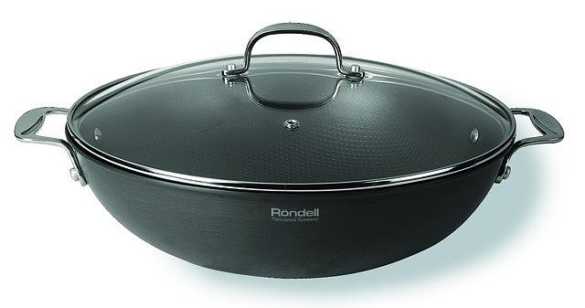 Сковорода ВОК (WOK) Rondell Elements RDA-114 круглая 32см ручка несъемная (с крышкой) черный фото 1