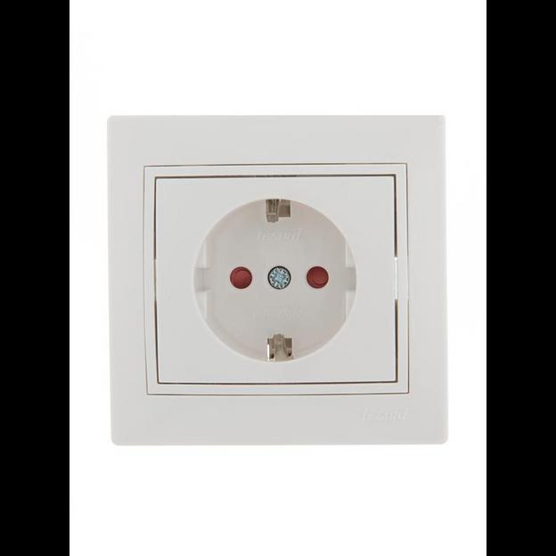 Розетка 1-м СП Mira 16А IP20 с заземл. защ. шторки с бел. вставкой керамика бел. LEZARD 701-0202-124 фото 1