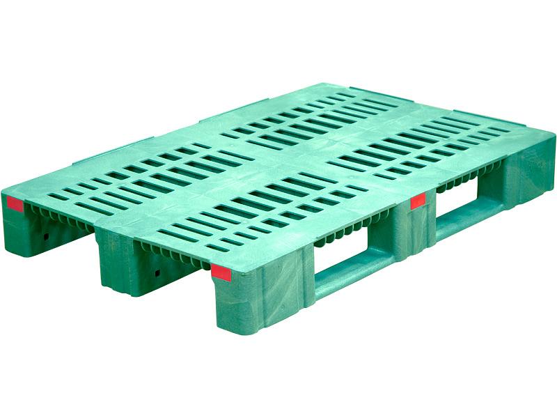 Паллет 1200х800х150 перфорированный усиленный (версия 2), на 3-х полозьях  зеленый фото 1