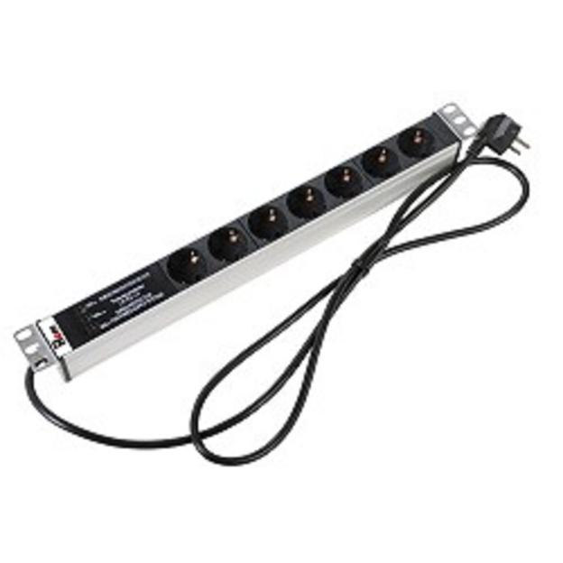 ЦМО Блок розеток Rem-16 с фил. и инд., 7 Shuko, 16A, алюм., 19", шнур 1,8 м. (R-16-7S-FI-440-1.8 ) фото 1