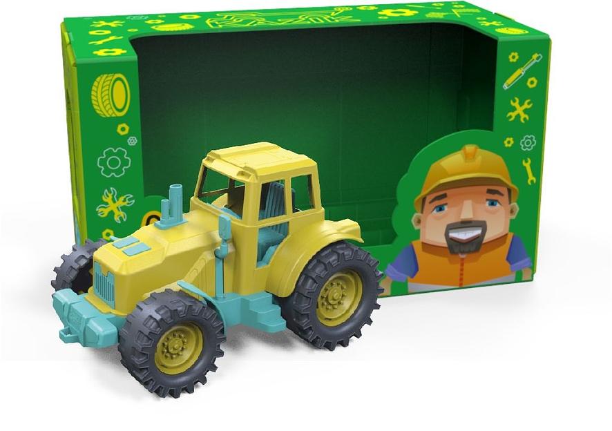 Трактор без ковшей 21 см (серо-желтый) в коробке ОПТ фото 1