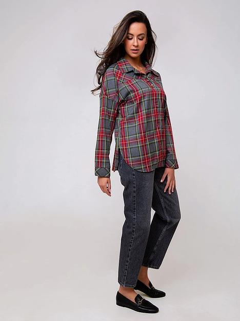 Рубашка женская в клетку, серый и красный, Опт фото 2