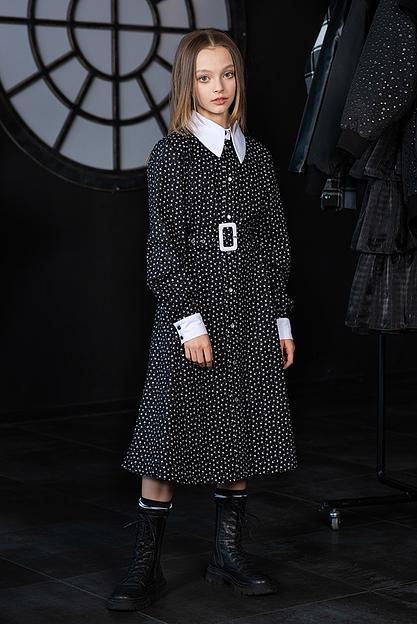 Классическое платье-рубашка в стиле «Уэнсдей Аддамс» на девочку ОПТ фото 1