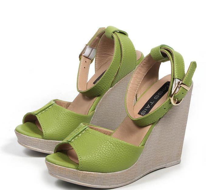 Босоножки женские из натуральной кожи на танкетке, арт.MT005 салатовый ОПТ фото 5