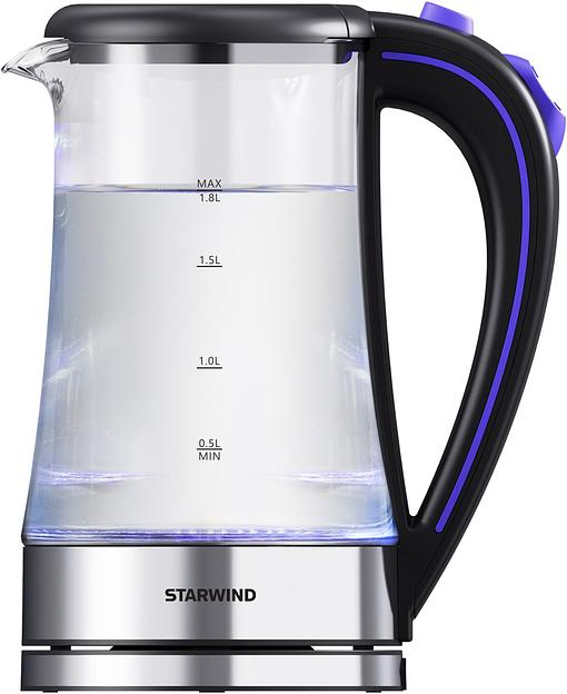 Чайник электрический Starwind SKG4045 1.8л. 1800Вт черный/серебристый корпус: стекло фото 1
