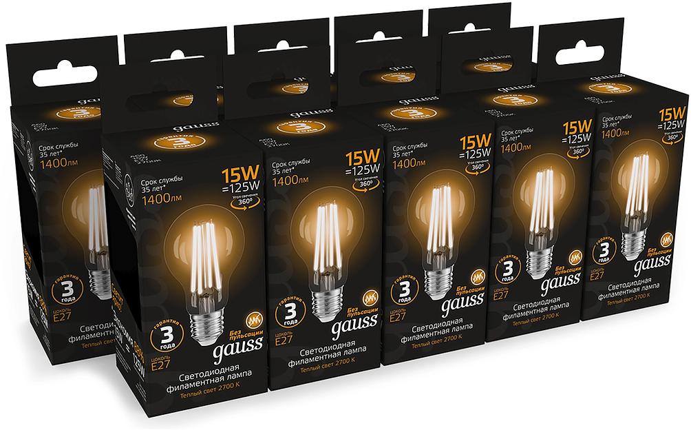 Лампа светодиодная Gauss Filament 102902115 15Вт цок.:E27 груша 220B св.свеч.бел.теп. (упак.:10шт) фото 3