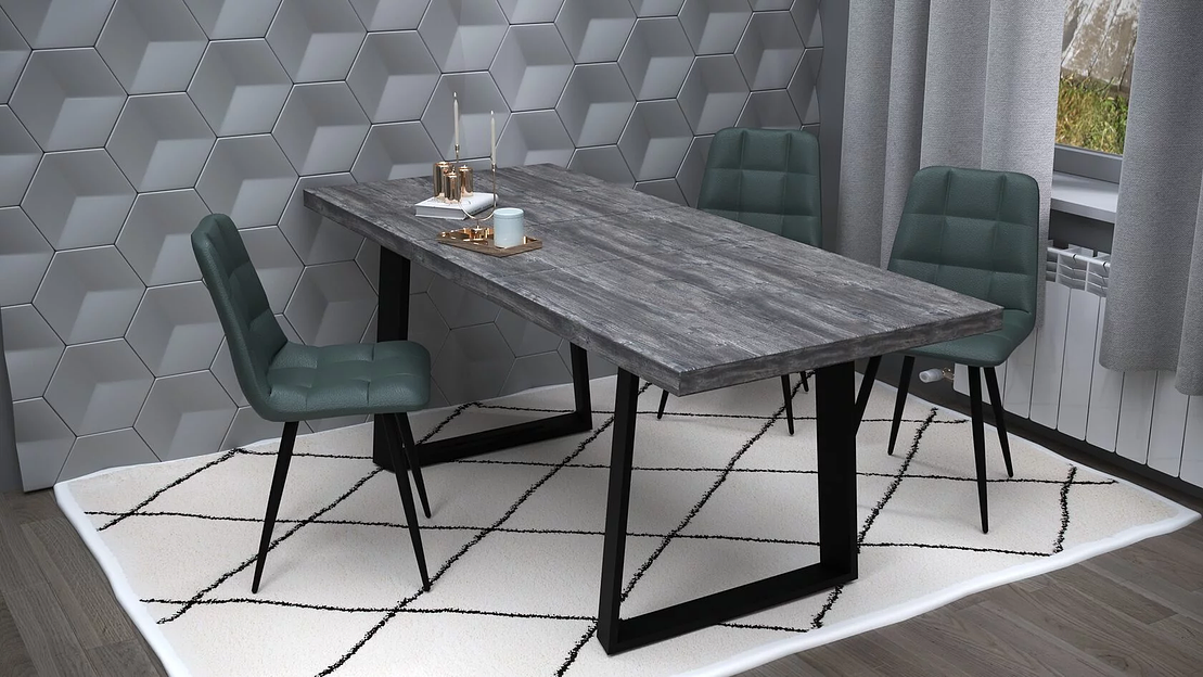 Стол Berner 160(+45)x90 мм, чёрный металл, сосна пасадена фото 3