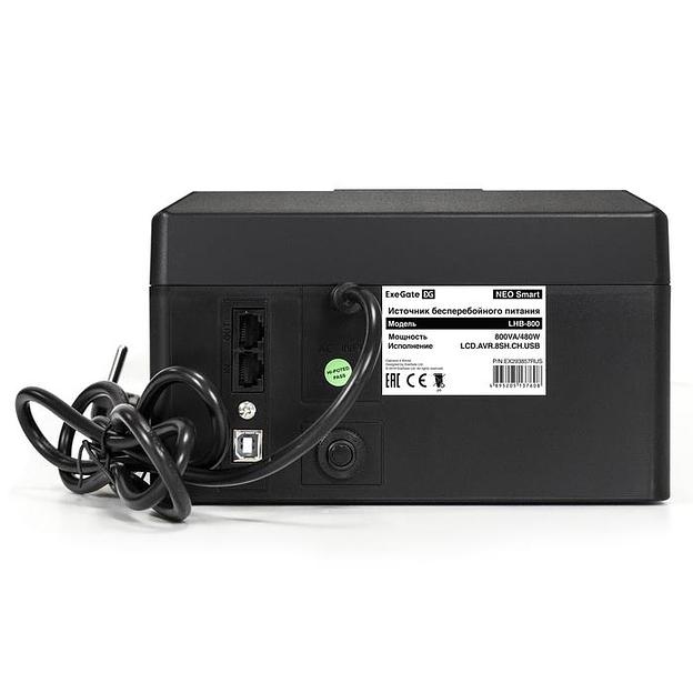 Exegate EX293857RUS ИБП ExeGate NEO Smart LHB-800.LCD.AVR.8SH.CH.USB <800VA/480W, LCD, AVR, 8*Schuko, USB, 4*USB-порта для зарядки, Black> фото 3