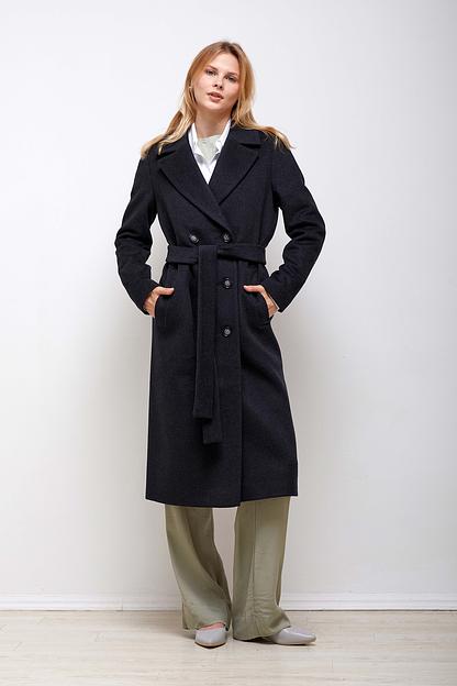 Женское демисезонное пальто двубортное Mmoda антрацит, арт.2223801-41 фото 5