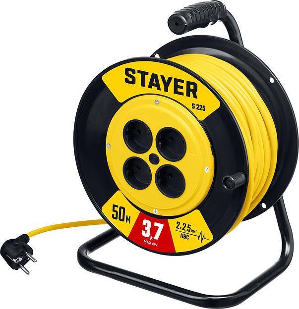 STAYER S-225, ПВС, 2 х 2.5 мм2, 50 м, 3750 Вт, силовой удлинитель на катушке (55070-50) фото 1