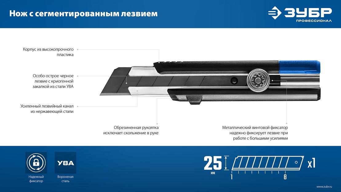 ЗУБР ПРО-25, 25 мм, нож с сегментированным лезвием, Профессионал (09175) фото 10