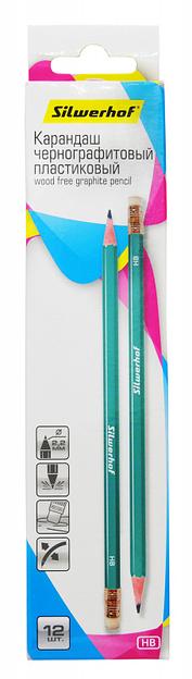 Карандаш ч/г Silwerhof Favorit 120635-00 2.2мм HB шестигран. пластик зеленый кор.европод. ластик фото 1