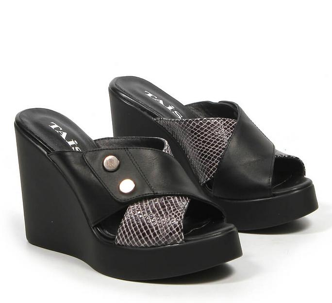 Сабо женские TAIS из натуральной кожи на танкетке, арт.2023-34 чёрный ОПТ фото 5