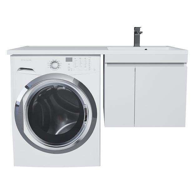 Тумба под стиральную машину с раковиной Uperwood Magenta 60/120 см, подвесная, белая, с дверцами, правая фото 1