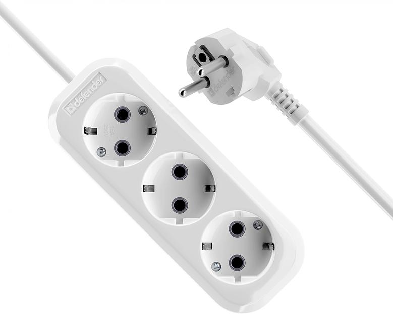 Сетевой удлинитель Defender R330 3м (3 розетки) белый (пакет ПЭ) фото 4