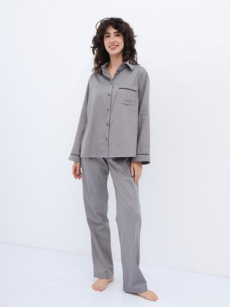 Пижама женская из сатина с брюками и рубашкой «Серый», Опт фото 1