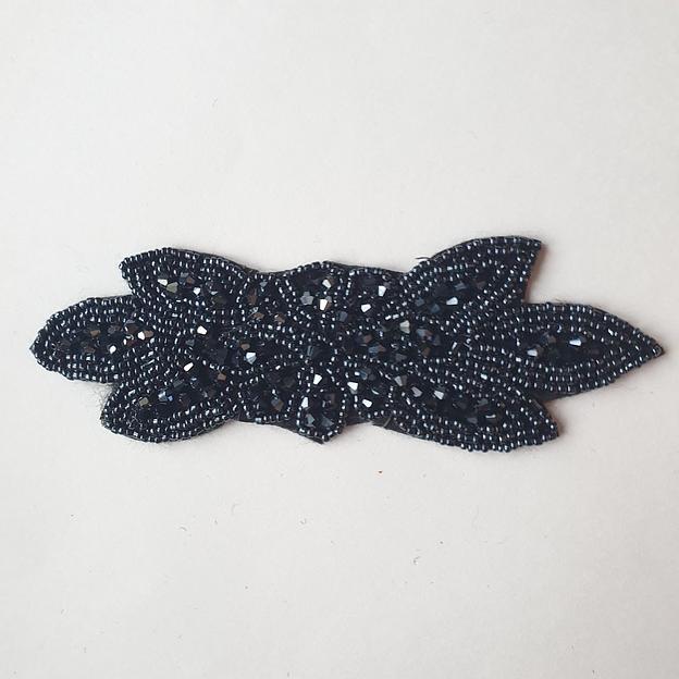 Аппликация пришивная «Цветок» удлинённый тёмно-синяя (гематит) фото 2