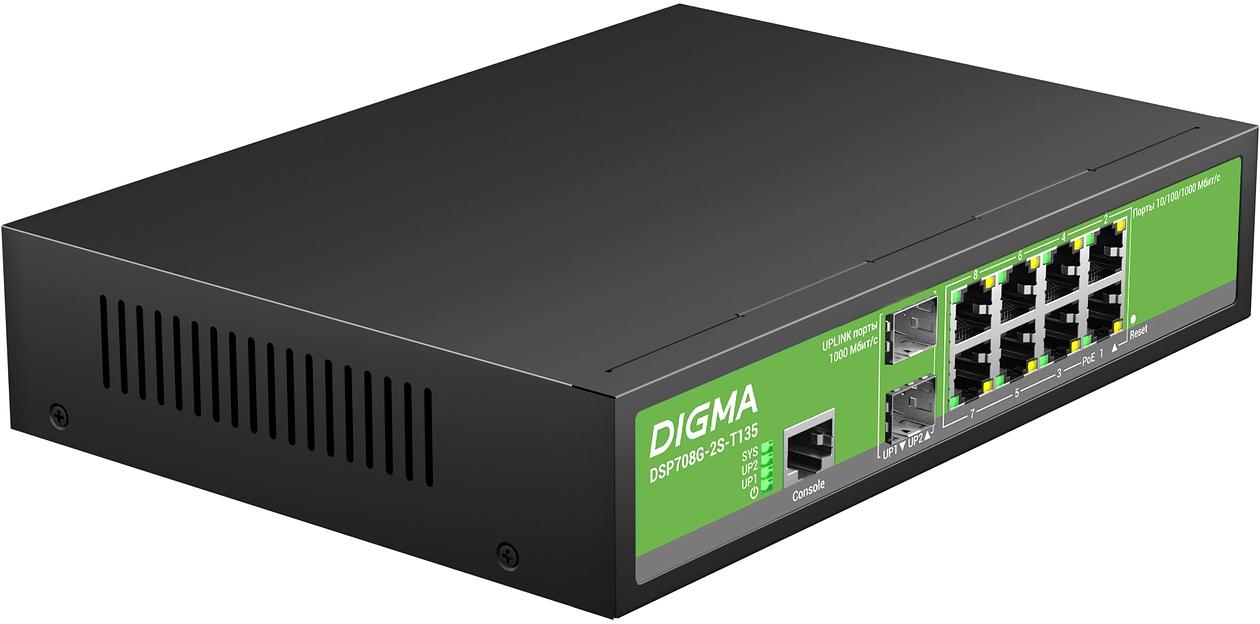 Коммутатор Digma DSP708G-2S-T135 (L2+) 8x1Гбит/с 2SFP 8PoE 8PoE+ 135W управляемый фото 3