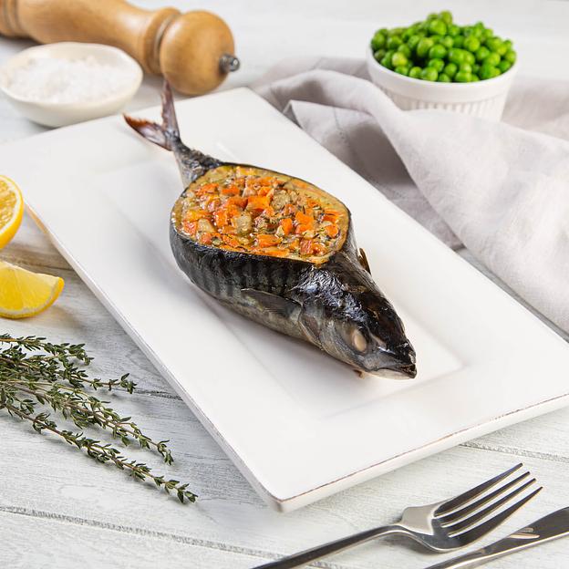 Скумбрия фаршированная овощами и сливочно-грибным соусом, весовая, замороженная фото 1