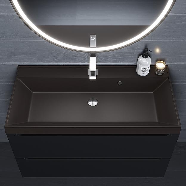 Раковина кварцевая для ванной комнаты Uperwood Classic Quartz 90 см, коричневая матовая, трюфель фото 2