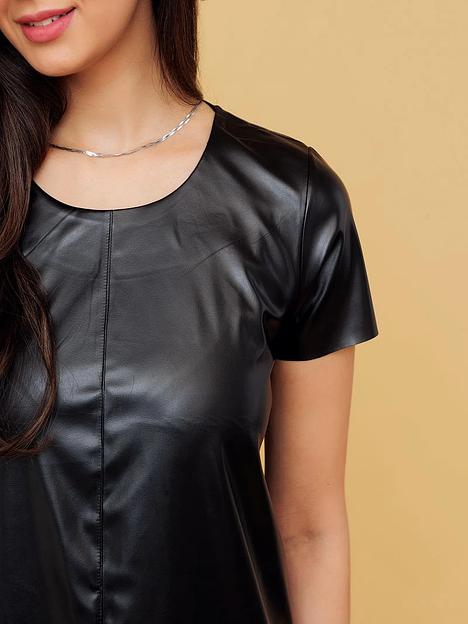 Платье из экокожи, черное, Опт фото 4