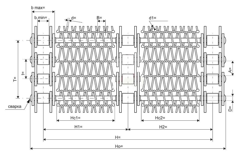 Сетка конвейерная для термоупаковки, охлаждения на цепях, усиленная по центру. Тип 5.4 фото 1