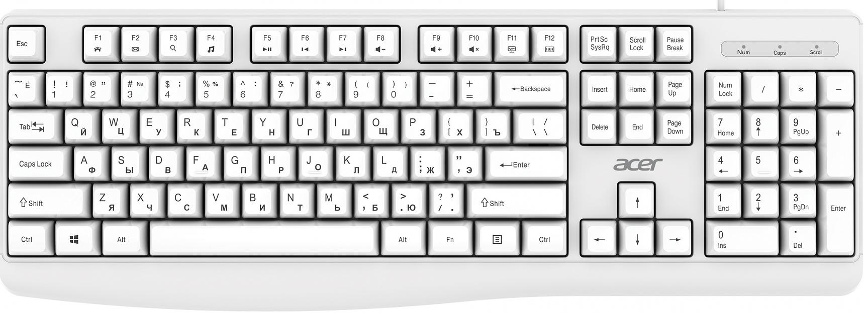 Клавиатура Acer OKW301 белый USB (ZL.KBDCC.01B) фото 1