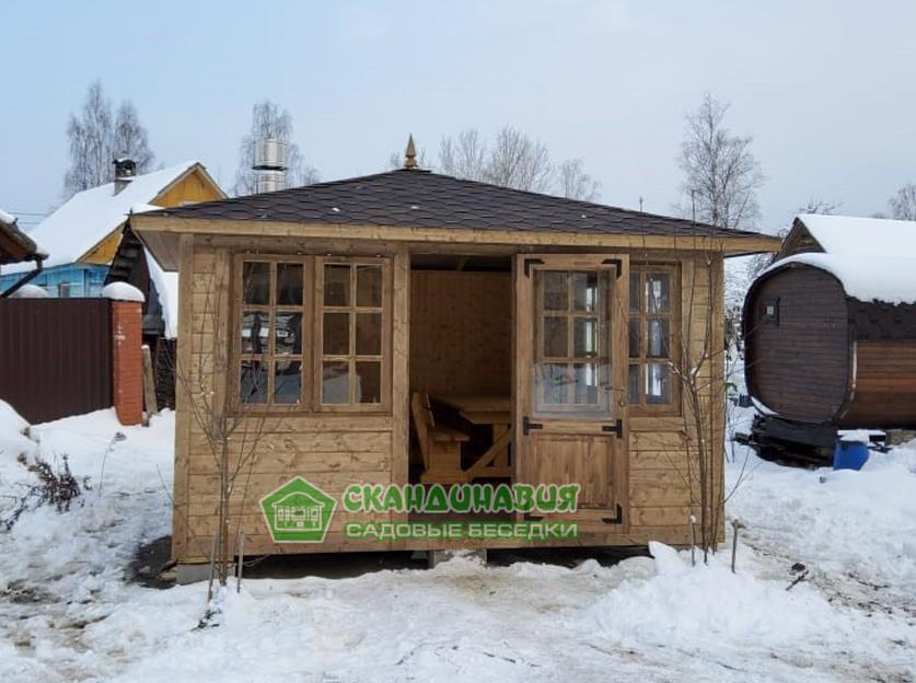 Беседка «Застекленная» 4×4 м с казан-мангалом фото 4