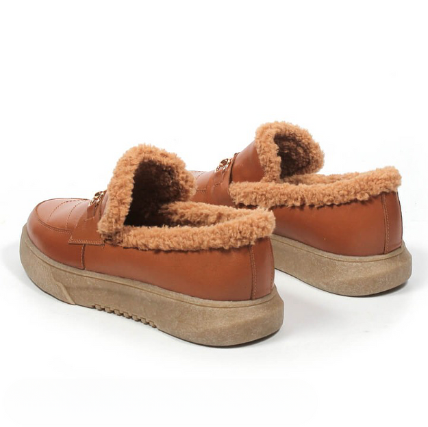 Слипоны утеплённые TAIS из натуральной кожи, арт.MT456 рыжий ОПТ фото 5