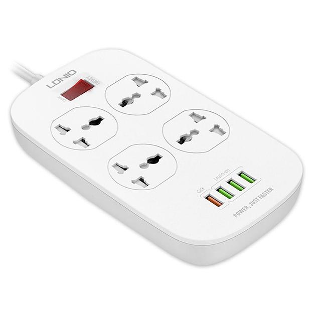 Perfeo LD_B4435 LDNIO SC4407Q/ Сетевой фильтр 2м/ 4 розетки EU_UK_US/ 2500W/ 4 USB+QC 3.0/ Выкл. на розетки/ White фото 1