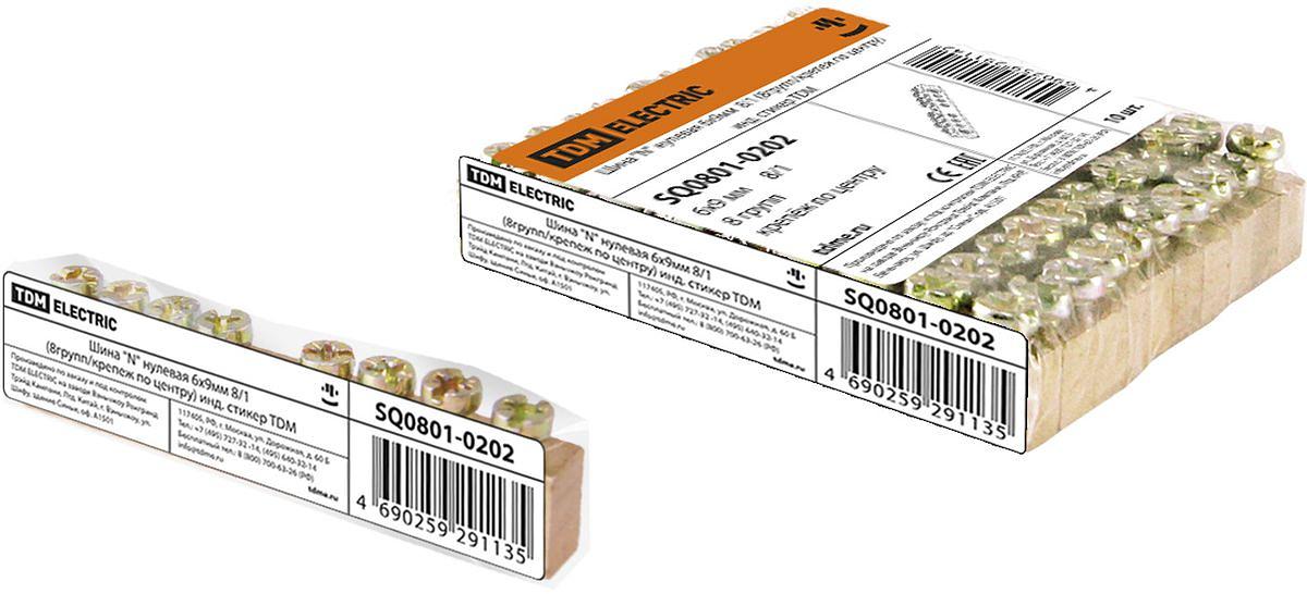 Шина "N" нулевая 6х9мм 8/1 (8групп/крепеж по центру) инд. стикер TDM фото 1