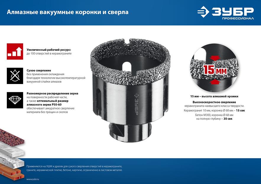 ЗУБР АВК, d 8 мм, (М14, 15 мм кромка), вакуумная алмазная коронка, Профессионал (29865-08-M14) фото 7